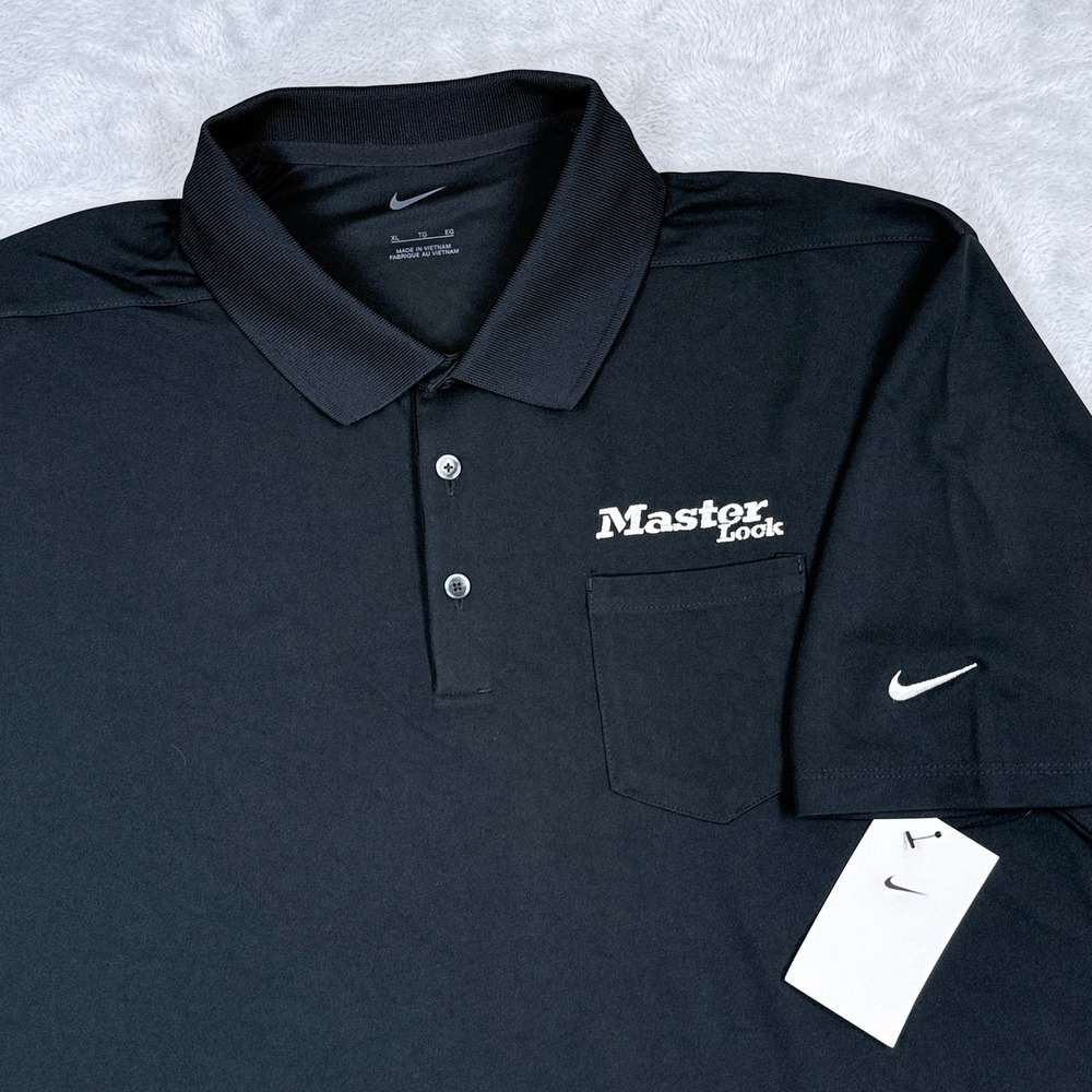 NWT Nike Pocket Golf Polo Shirt Mens XL Black Short Sleeve Master Lock Logo